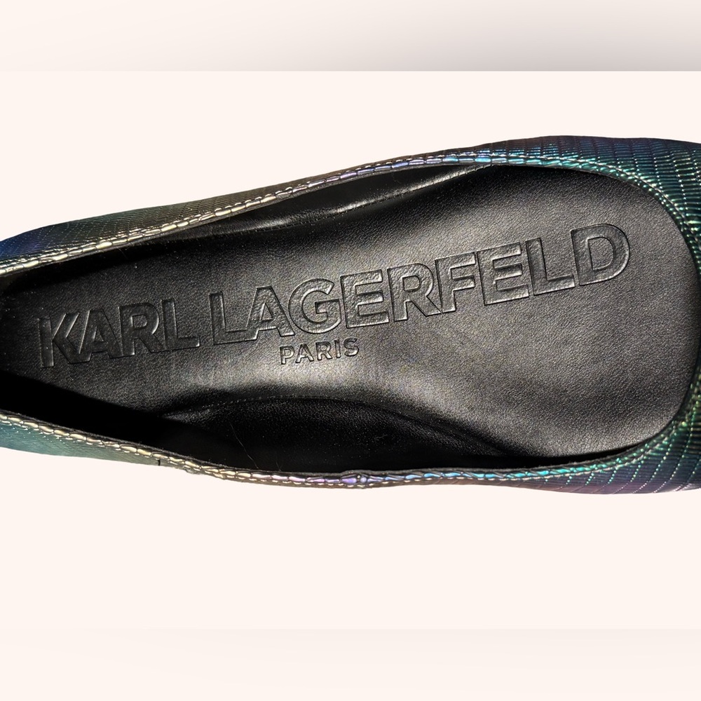 Karl Lagerfeld NWT Various Sizes Silver Iridescent Elegance Flats Loafer (SH005) - Picture 5 of 8